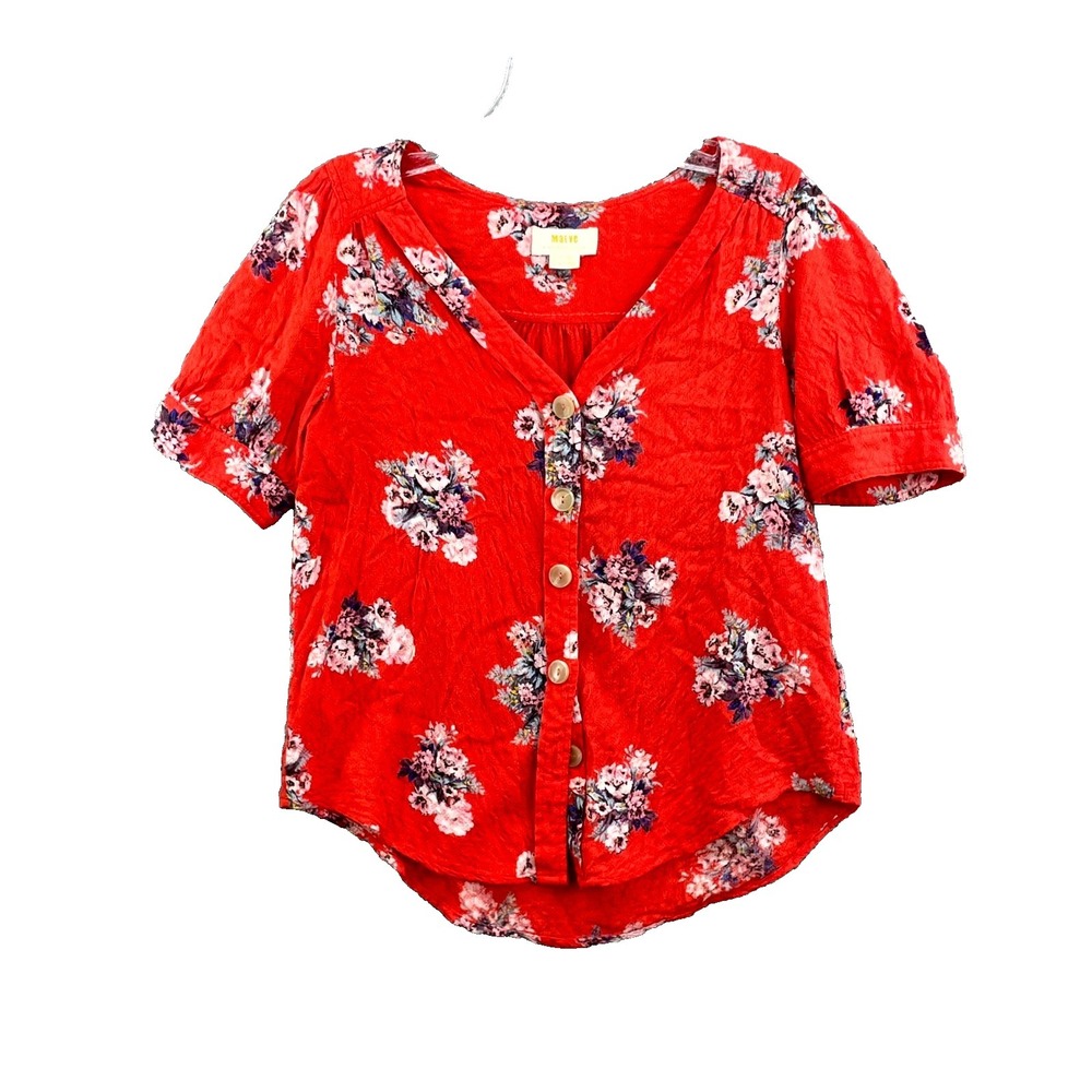 Anthropologie Maeve Boho Top Womens 4 Red Textured Floral Classic Beach Cocktail